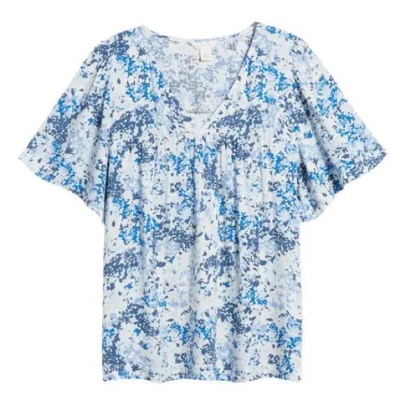 Caslon Blue and White Flutter Sleeve Blouse - Picture 7 of 12